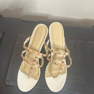 Chinese Laundry White and Tan Studded Sandals